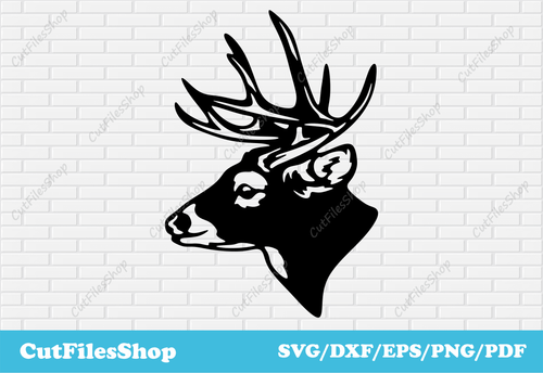 Deer head dxf file for Laser cut, Animals Plasma files, Cricut files, T-shirt Design, Craft svg files, jpeg to dxf, png to svg, dxf files download free, deer decor dxf, metal decor animals dxf, deer head svg, Mega Bundles DXF files, Vector Art