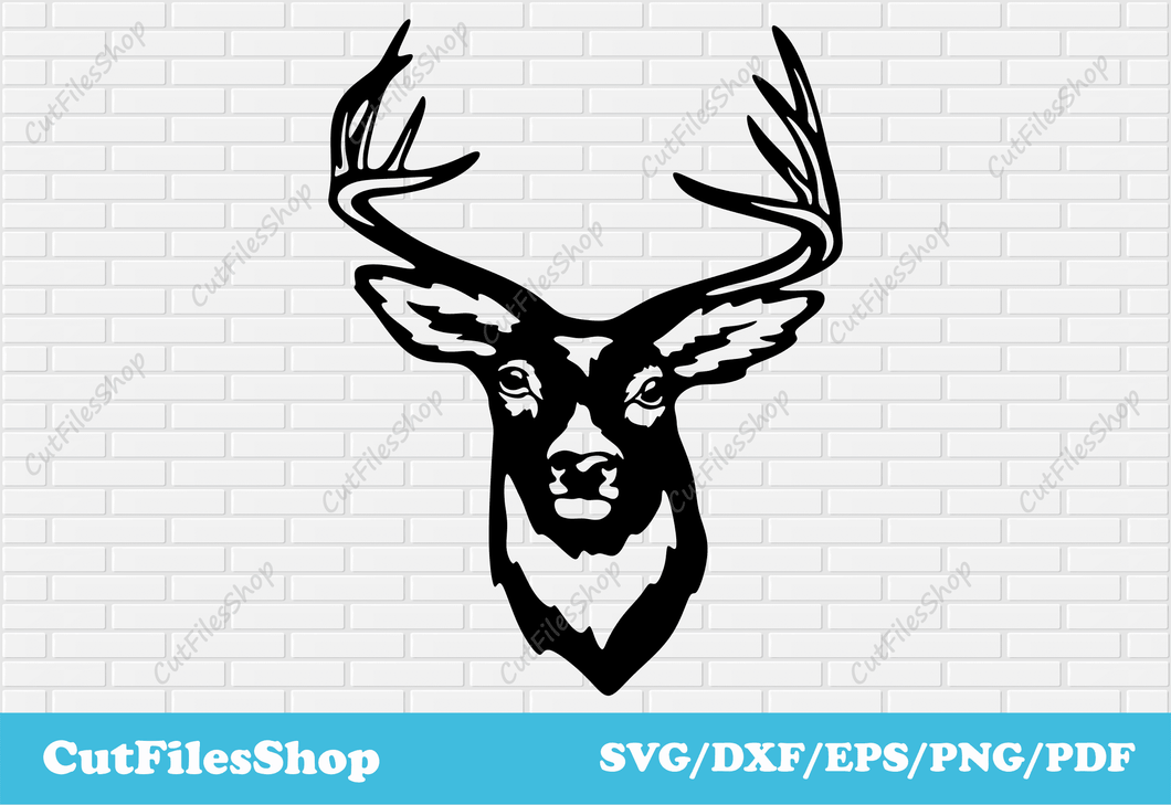 Deer head dxf for Laser cutting, Clip Art for cricut, Deer svg for cricut, Decor Animals dxf files, wall stickers svg, free silhouette files, free cutting files, cut files shop, dxf cut files, cool svg files, popular dxf files, deer dxf