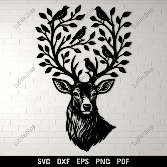 Deer with tree antlers SVG cut file