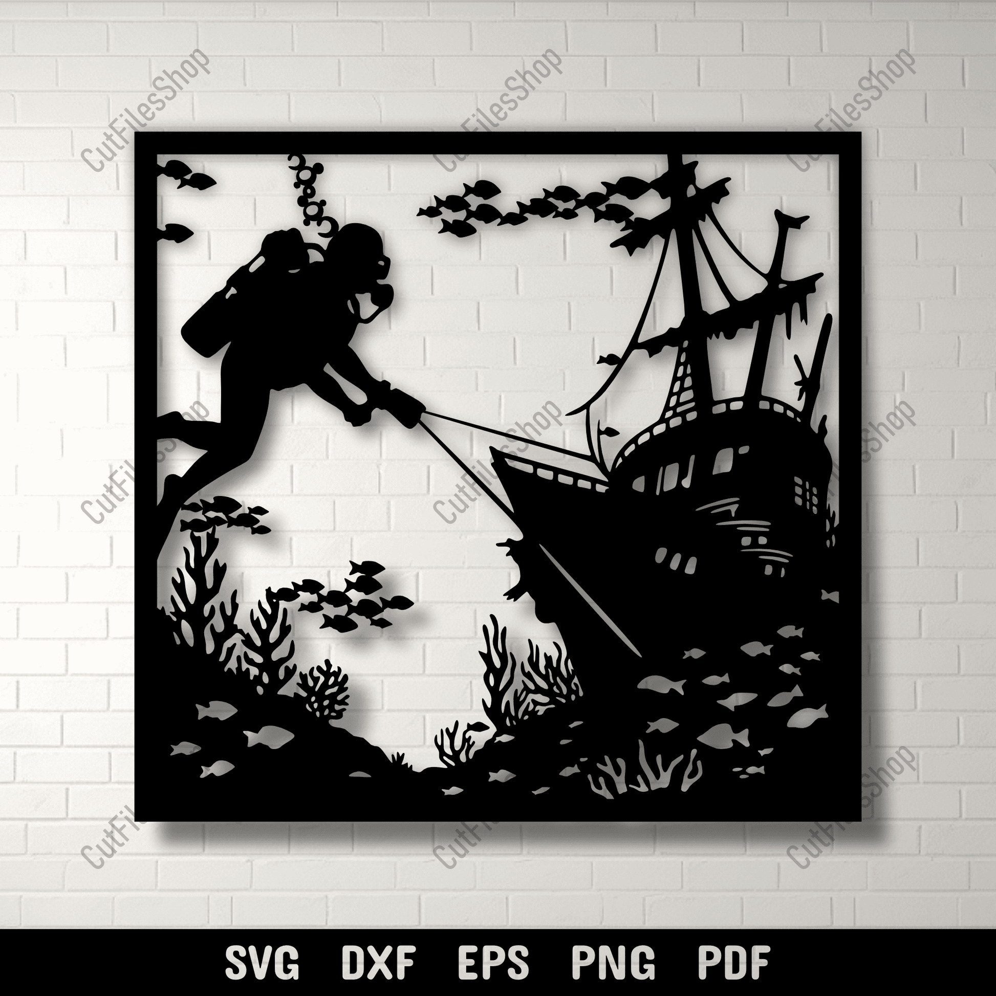 Scuba Diver SVG DXF EPS PNG for laser cutting, CNC and plasma