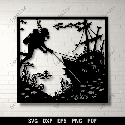 Scuba Diver SVG DXF EPS PNG for laser cutting, CNC and plasma