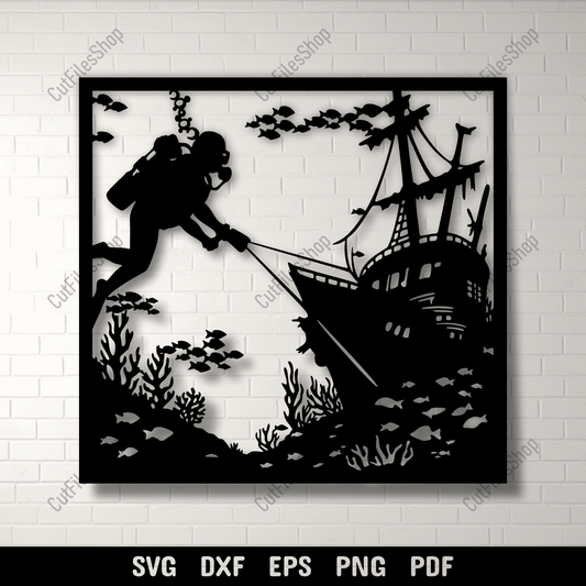 Scuba Diver SVG DXF EPS PNG for laser cutting, CNC and plasma