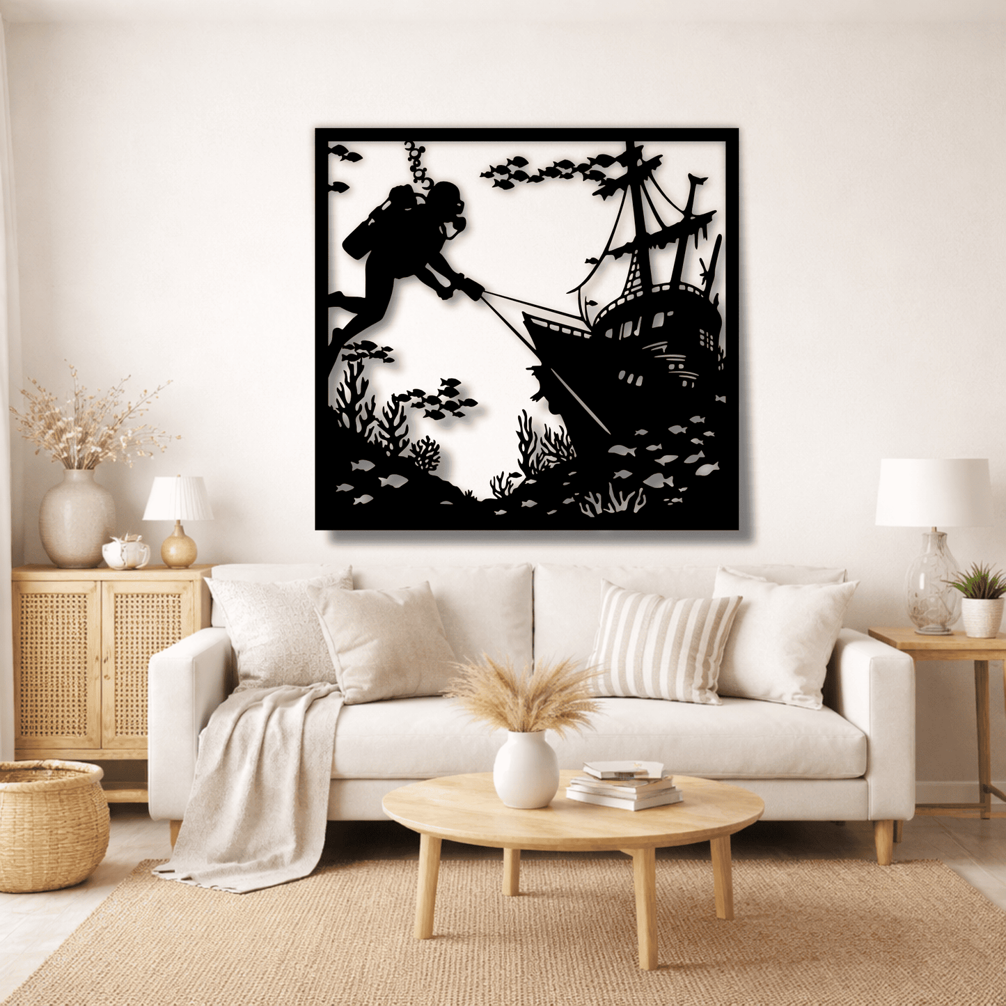 Underwater scuba diver shipwreck SVG DXF for xTool, Silhouette and laser projects