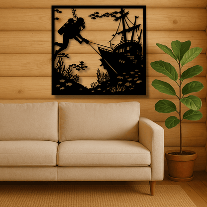 Ocean diver scene SVG PNG for CNC plasma and metal wall decor