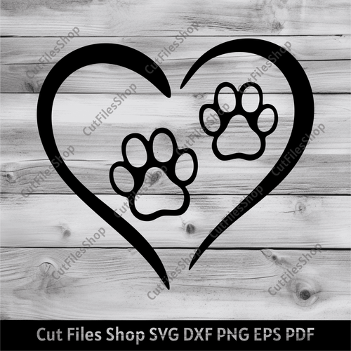 Heart Dog Paw Print Svg, Vinyl cut files, svg for cricut, Cut files for Silhouette, T-shirt design, lover dog svg, dtf svg, dxf stencil for laser, free vector cut files, cdr files, eps files, svg files