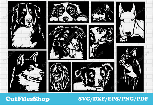 Dogs Panels dxf for Laser, Download dogs svg files, Dxf files ready to cut, Dogs decor dxf, DXF Format Free Download, dog wall panels dxf, Dogs Dxf Files Free, dogs vector art, portrait dogs dxf, pets svg dxf files, dogs tshirt designs