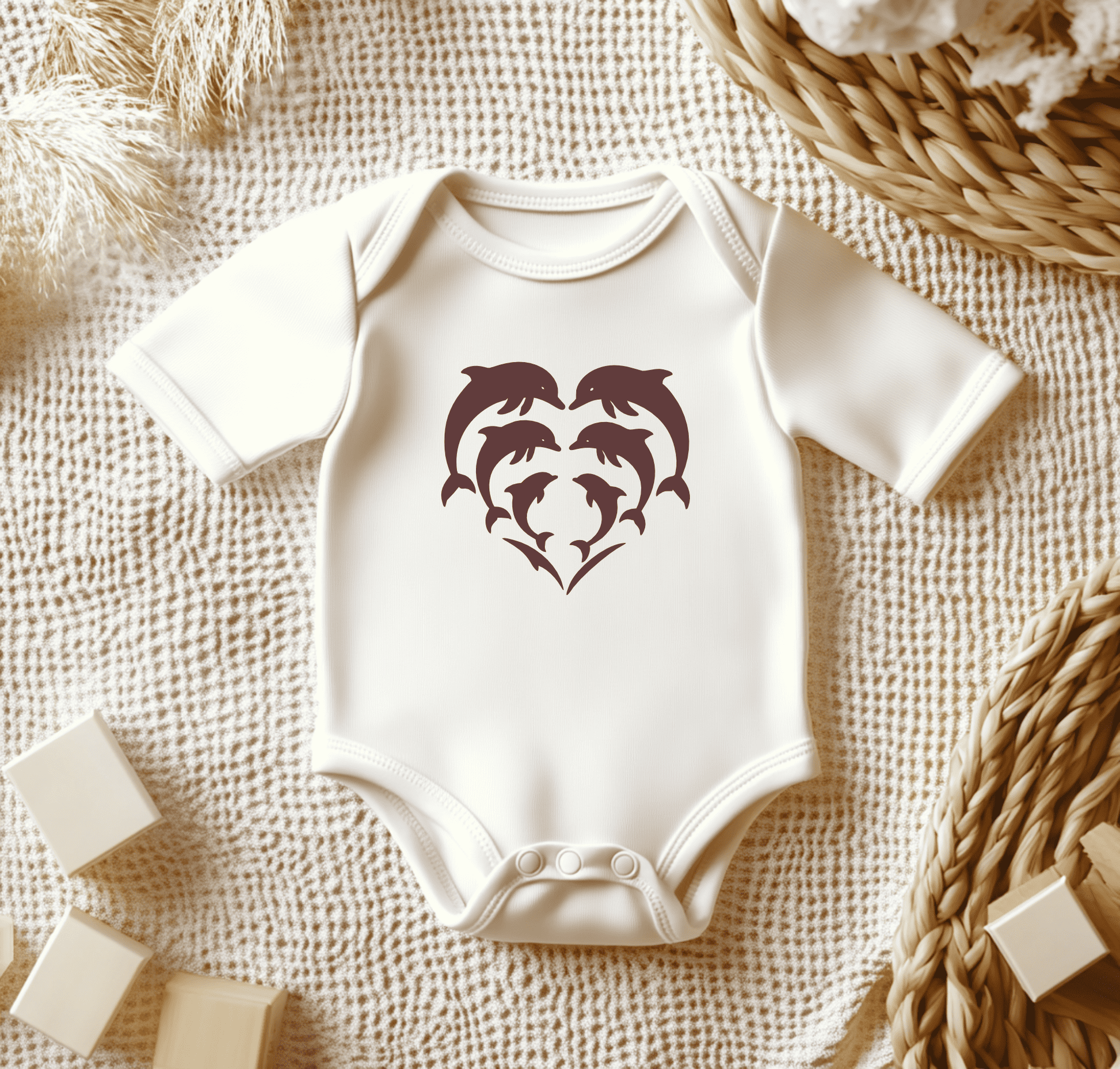 Dolphins SVG template for Silhouette and Glowforge users, Baby clothes design