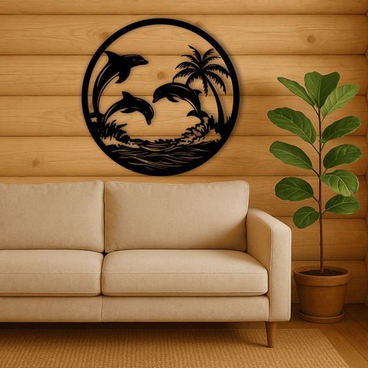 Tropical beach dolphin panel SVG for Glowforge and metal art