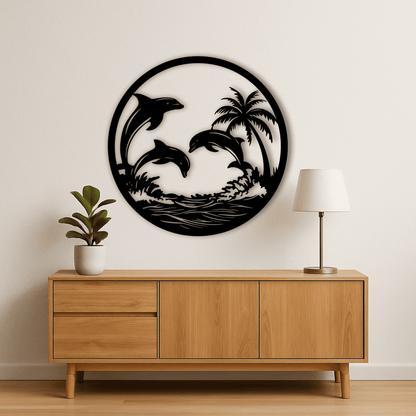 Palm tree ocean silhouette SVG PNG for wall décor