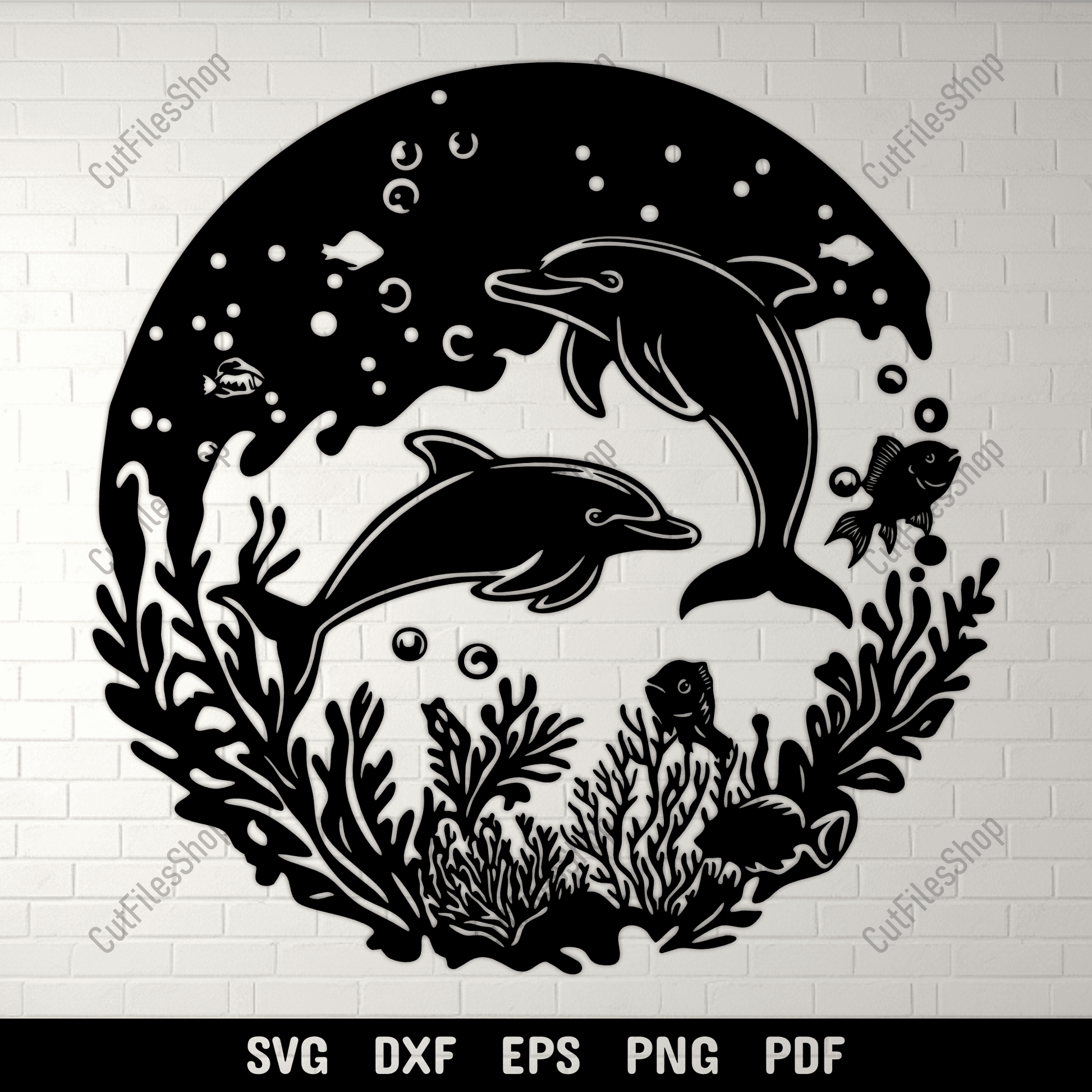 Dolphin ocean scene metal wall decor