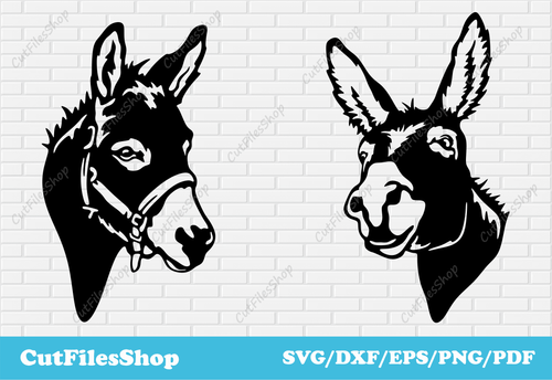Donkeys svg files for t-shirts, Laser Cutting Svg, Cnc files for metal, Svg for Cricut, Silhouette Animals, Ai art, dxf downloads, svg downloads, donkey dxf, donkey for cricut, laser svg, digital download, dogotal animals, peeking donkeys svg