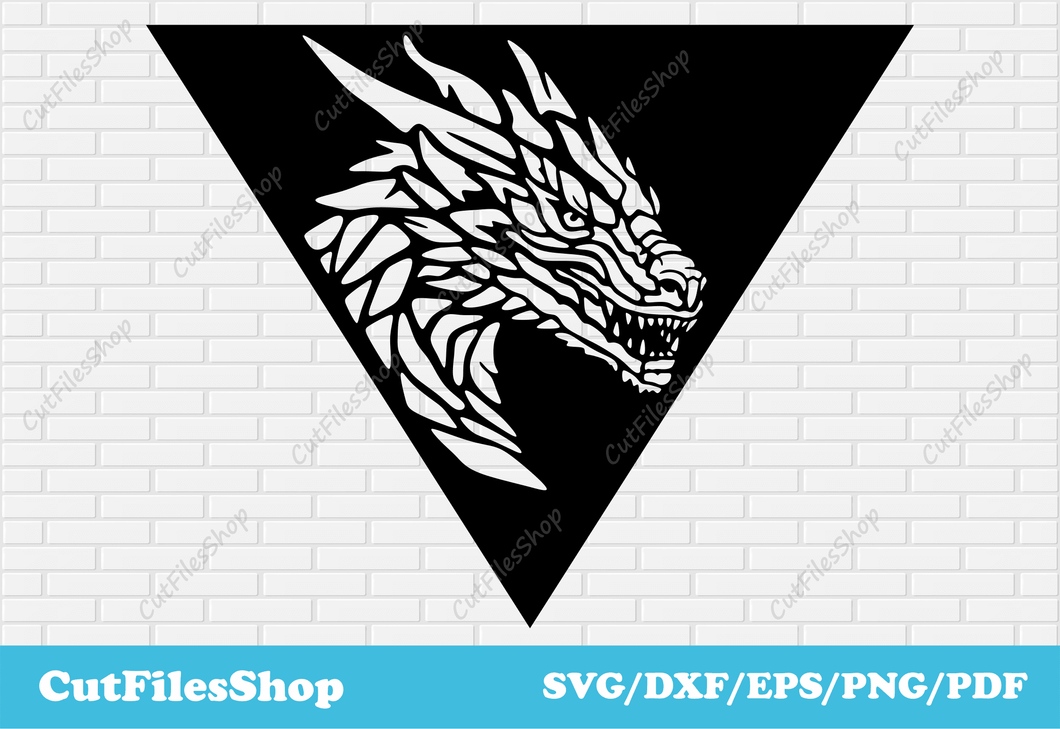 Dragon svg for Sublimation, dragon dxf for laser cut, dxf for plasma cutting, Digital art, Silhouette cut files, geometric decor dxf, triangle dxf decor, dragon vector images, glowforge files, stencils dxf, crafts files, digital print design