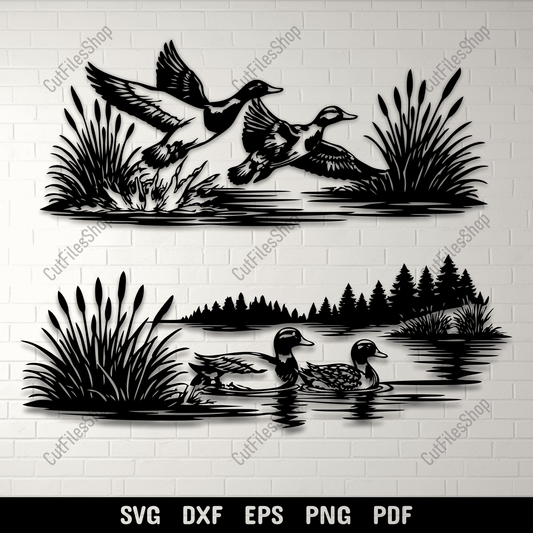 Duck Scene SVG DXF EPS PNG for laser cutting, CNC and plasma