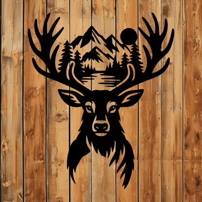 Deer and eagle forest scene SVG DXF for wall art