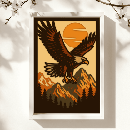 Eagle over mountains 3D shadow box SVG DXF PDF EPS layered template