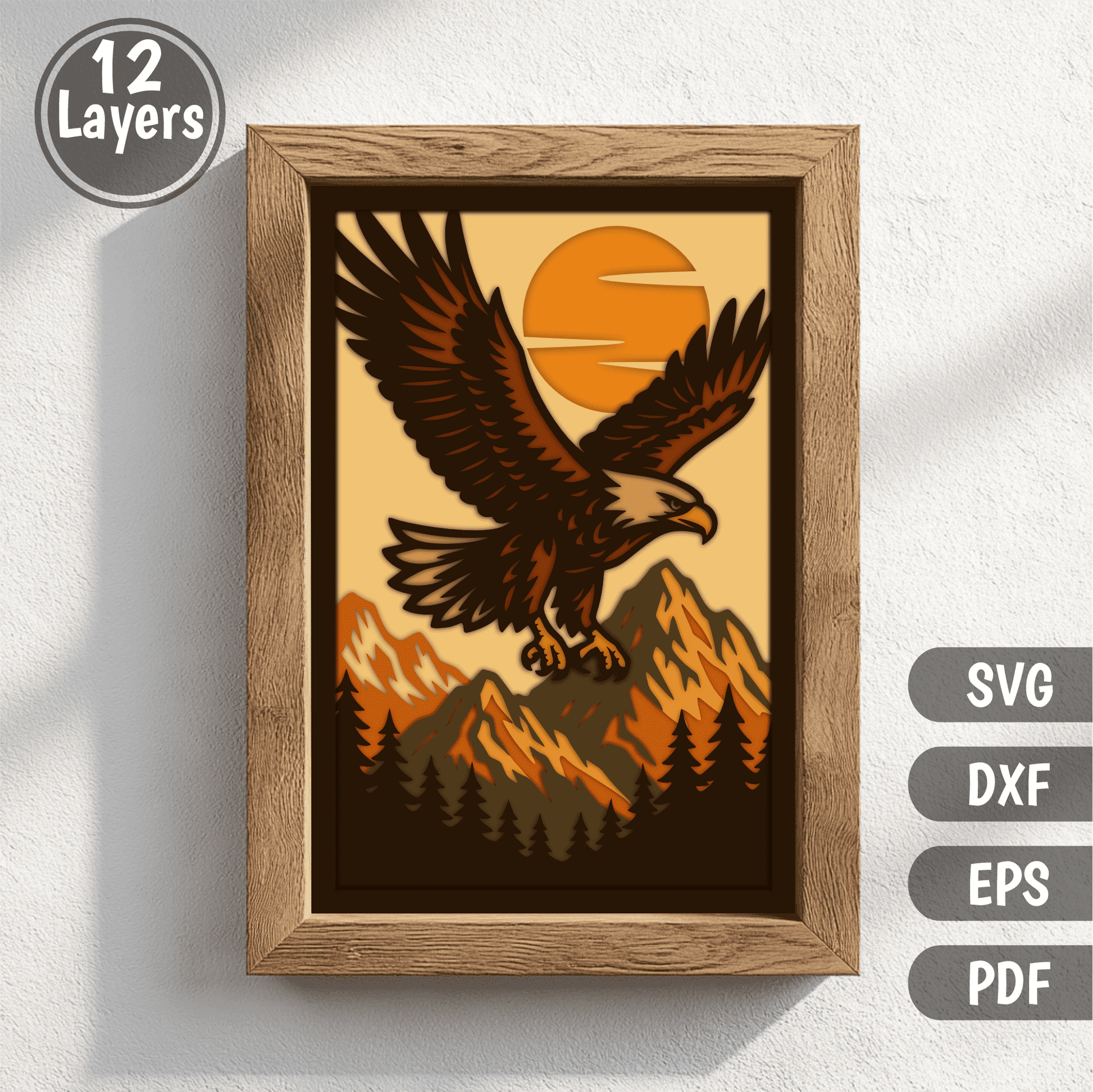 Soaring eagle layered wildlife cutting file for Cricut and Glowforge