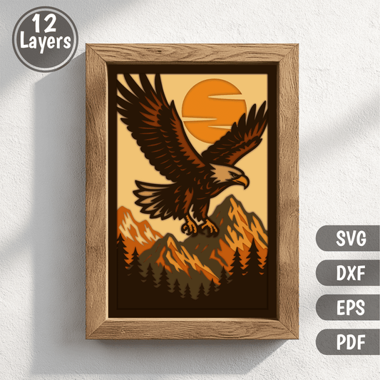 Soaring eagle layered wildlife cutting file for Cricut and Glowforge