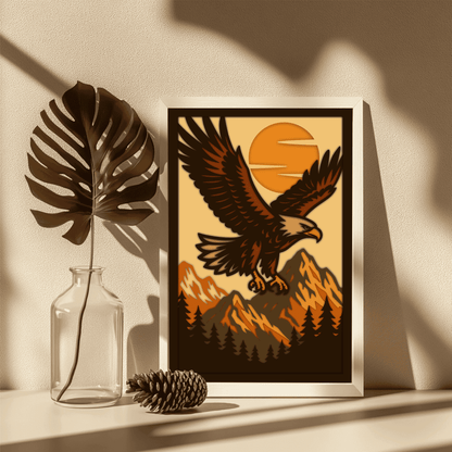 Mountain forest eagle 3D shadow box design for laser and CNC cutters