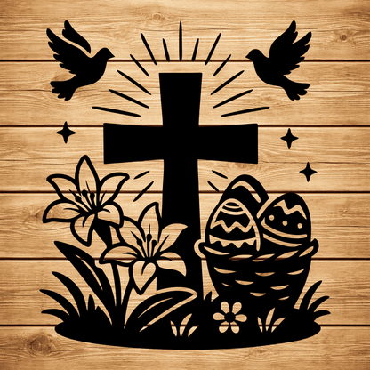 Christian cross Easter SVG PNG for CNC metal wall art