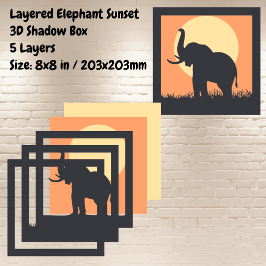 african elephant multilayer svg sunset scene