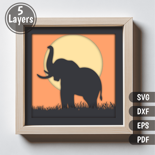 elephant layered svg shadow box wildlife design