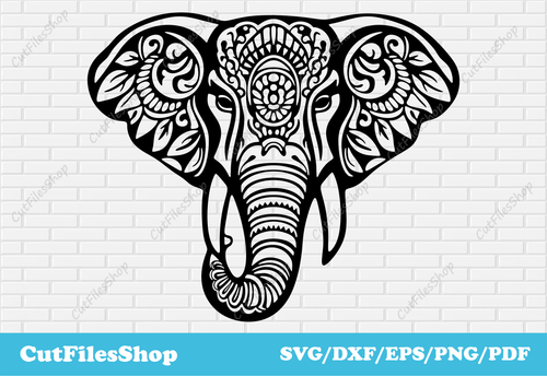 Elephant mandala dxf for CNC, Laser cut files, mandala stencil dxf, Elephant dxf for Plasma cut, Png for Sublimation, animals mandala art, geometric art dxf, Mandala Animal Images, elephant face dxf, stencils animals dxf, plasma animals dxf cut files