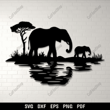 Load image into Gallery viewer, Elephants DXF for CNC Plasma &amp; Laser Cutting, SVG for Cricut Crafts, DIY Wall Art Decor, Sublimation Design
