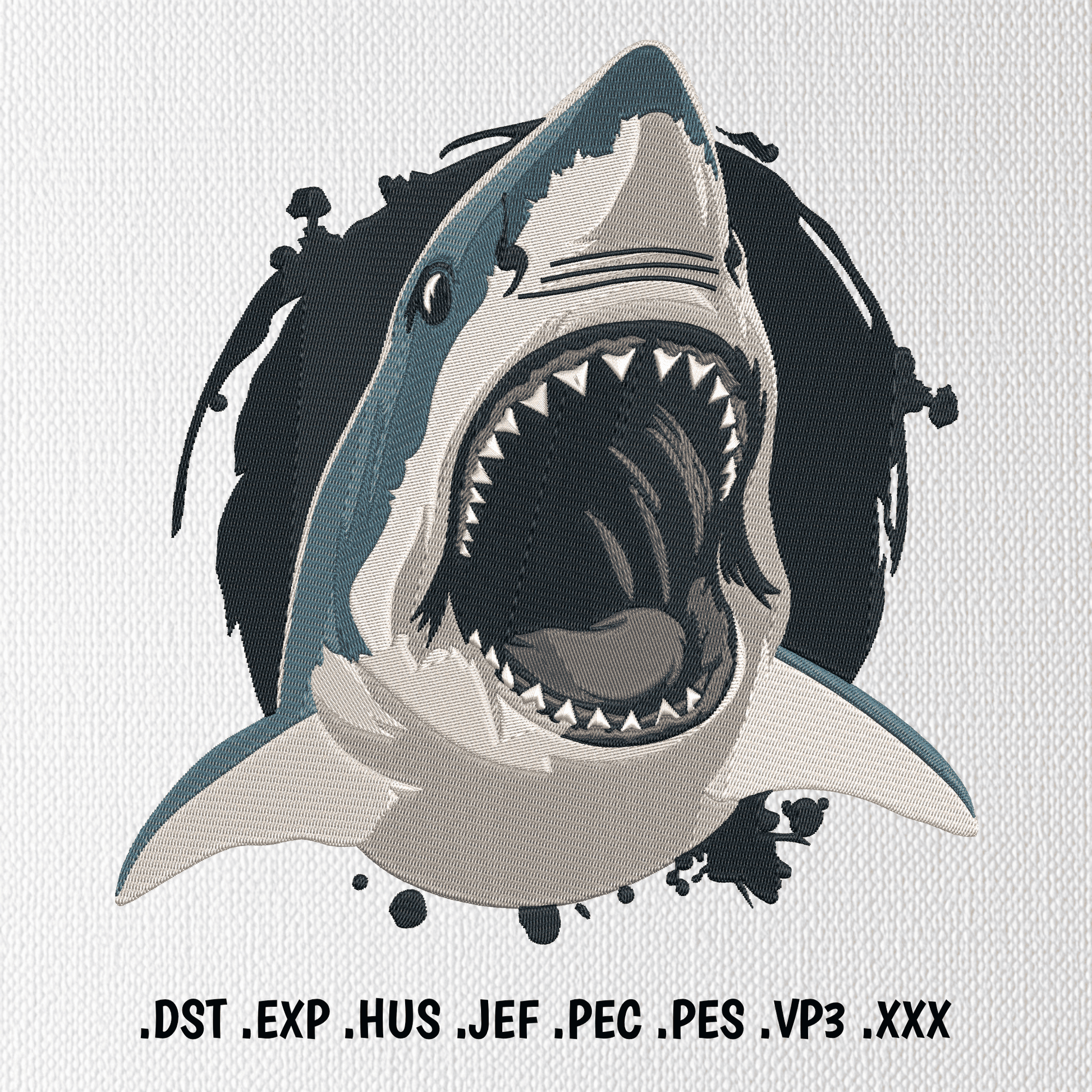 Shark embroidery design with clean machine stitches