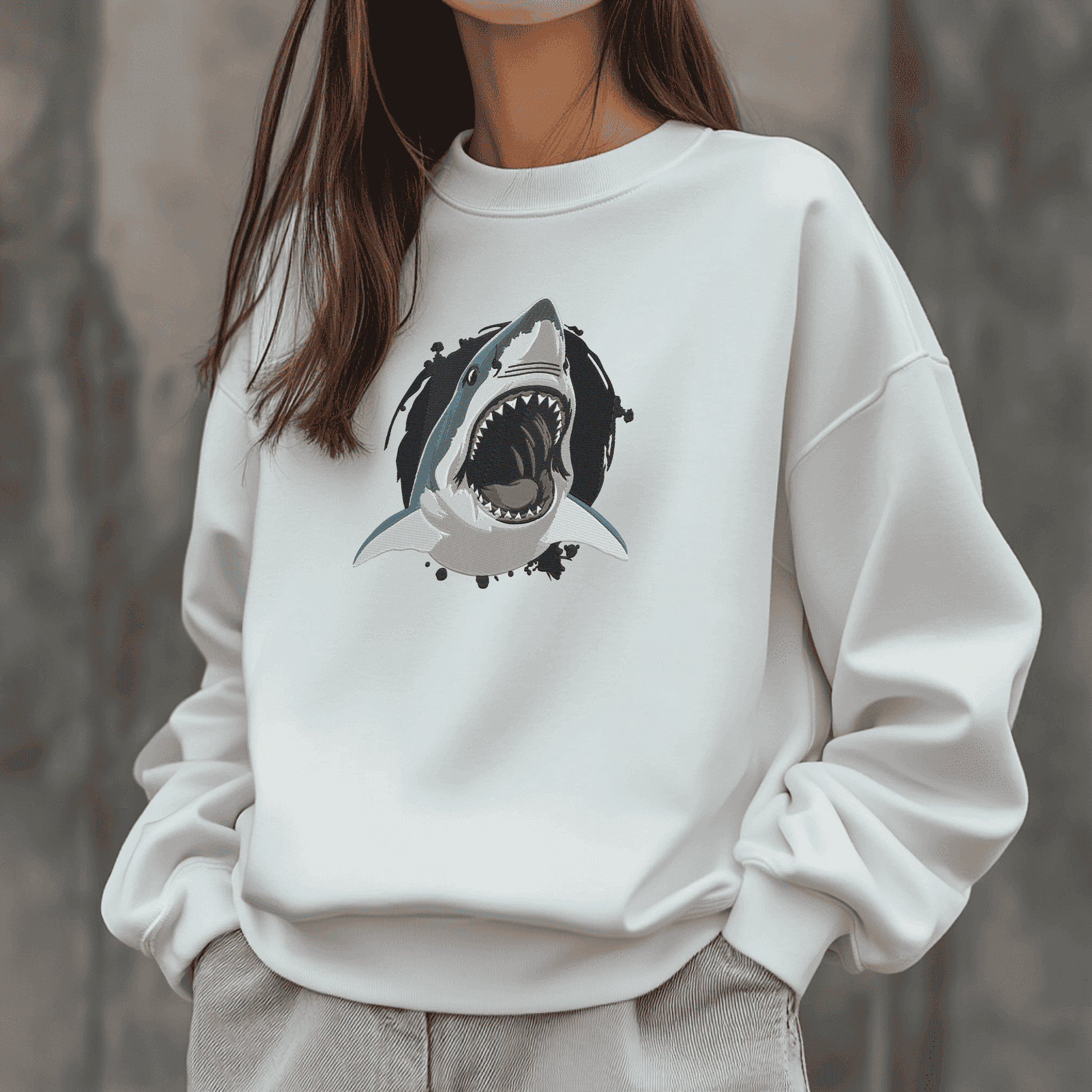 Shark embroidery file in DST, PES, EXP formats