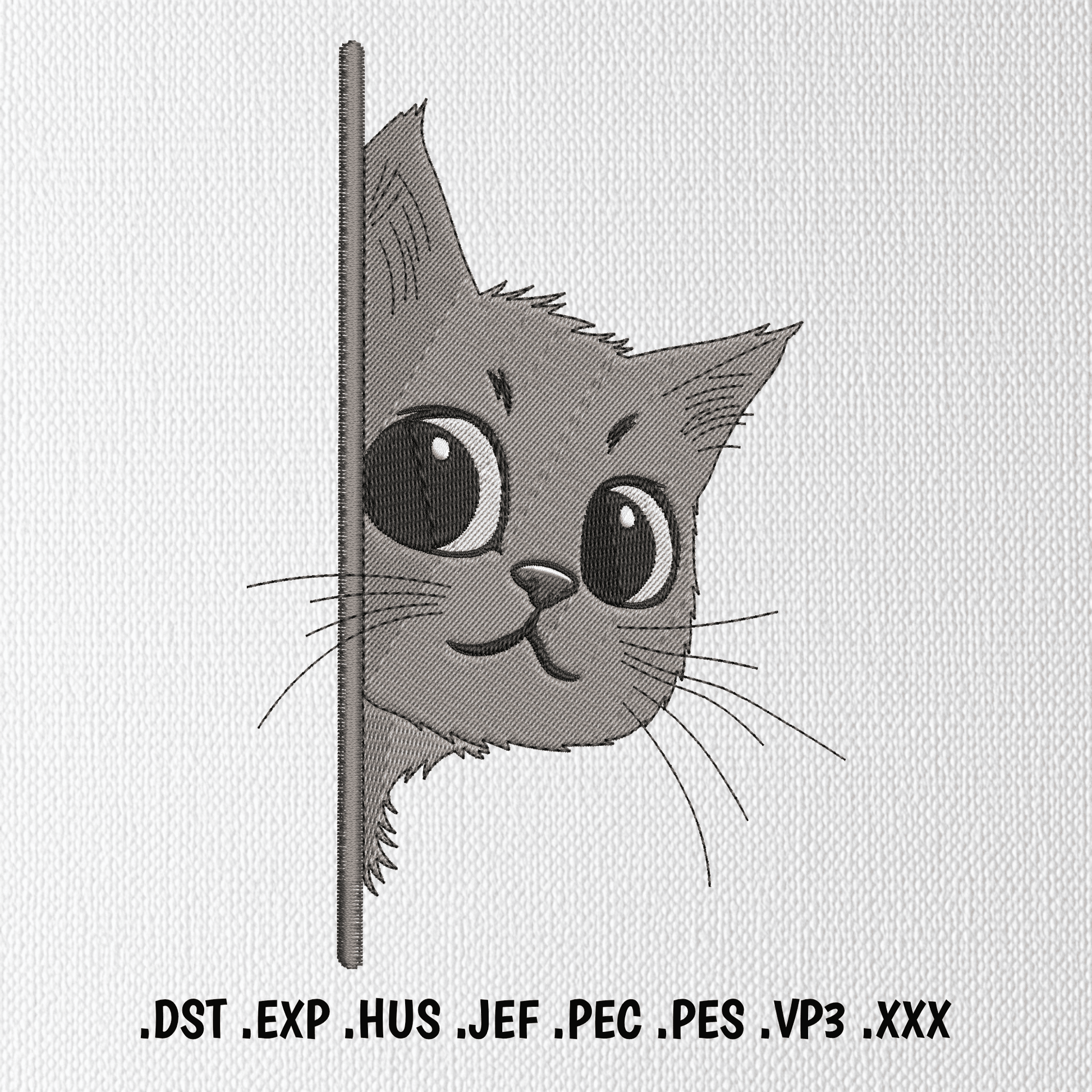 Peeking cat embroidery design for pockets