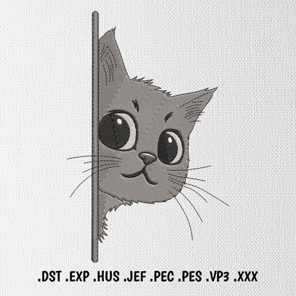 Peeking cat embroidery design for pockets