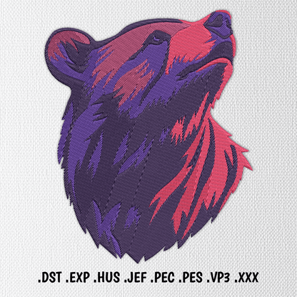 Wildlife-themed bear design in DST, PES formats