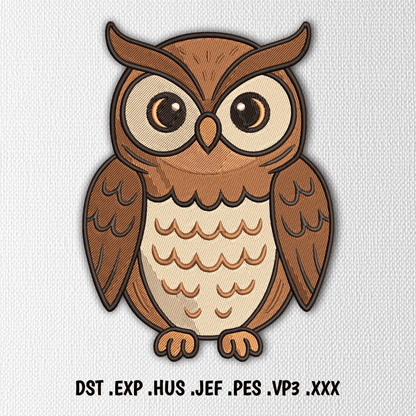 Detailed owl embroidery design with feathers