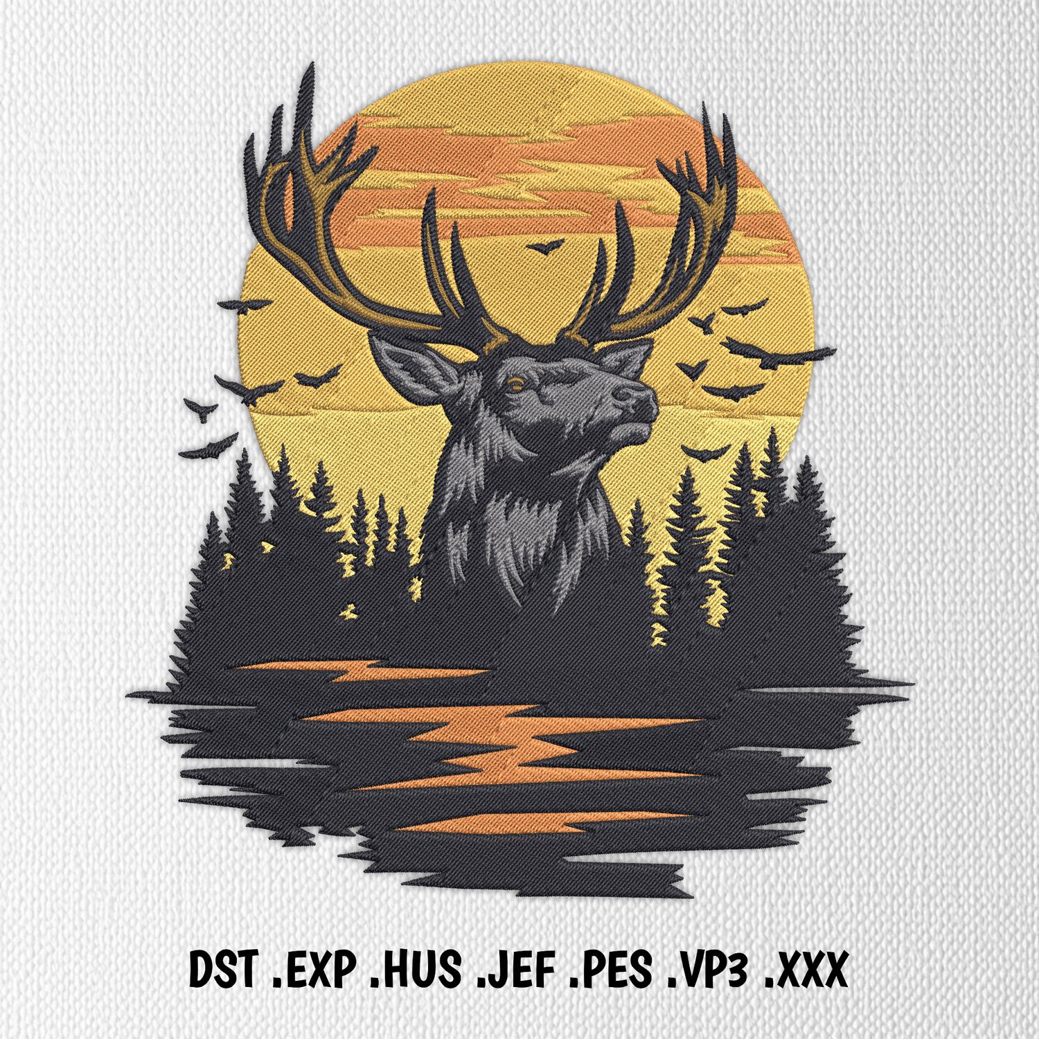 Deer standing in forest embroidery files