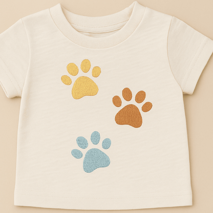Pet lover embroidery applique featuring three multicolor paw prints