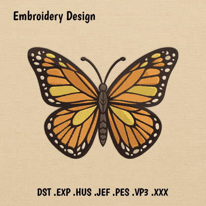 Butterfly embroidery design DST PES JEF with symmetrical wings and warm colors