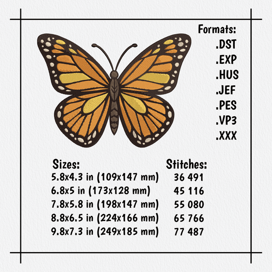 Decorative butterfly embroidery pattern with detailed stitch texture