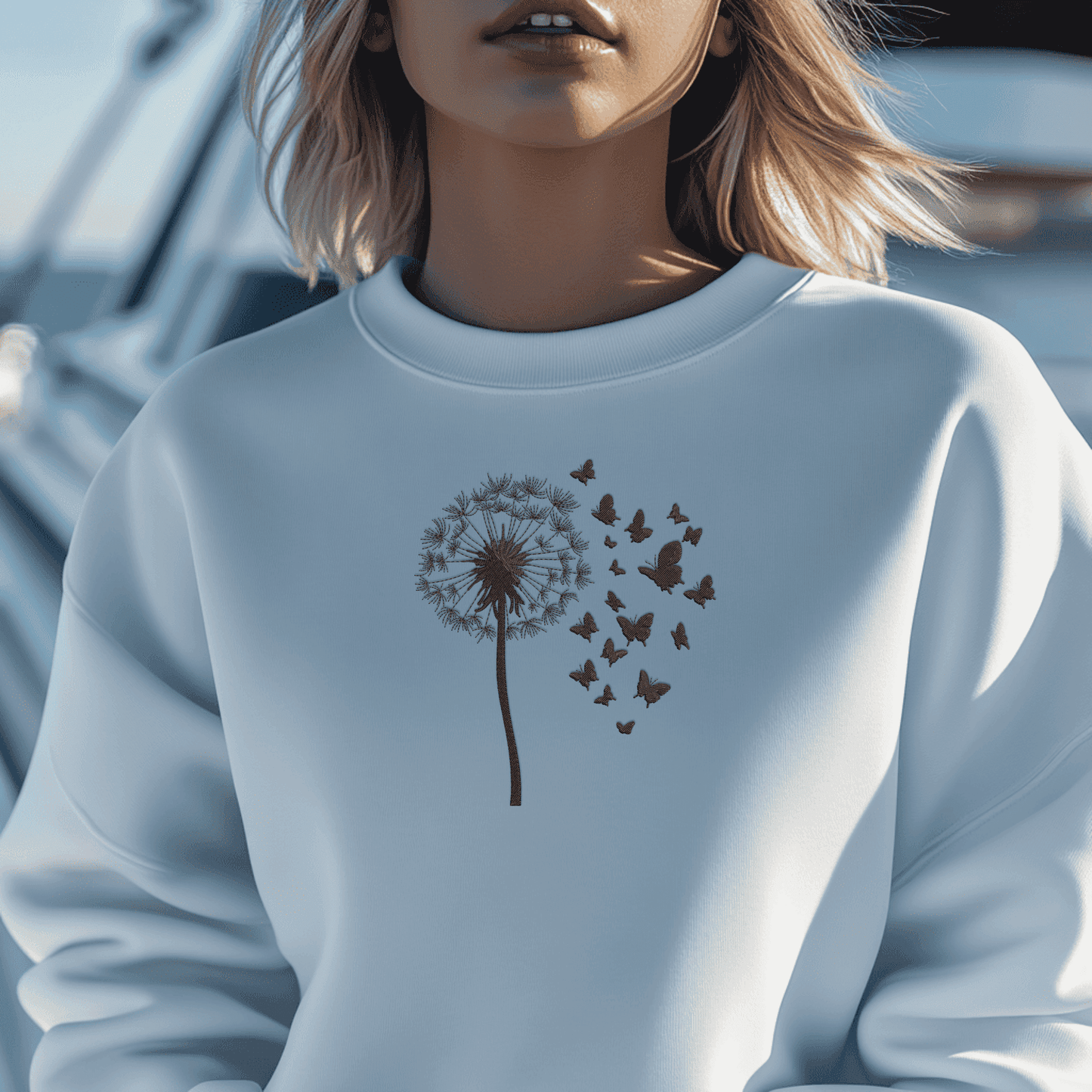 Machine embroidery dandelion pattern with solid fill stitching