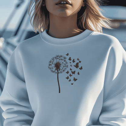 Machine embroidery dandelion pattern with solid fill stitching