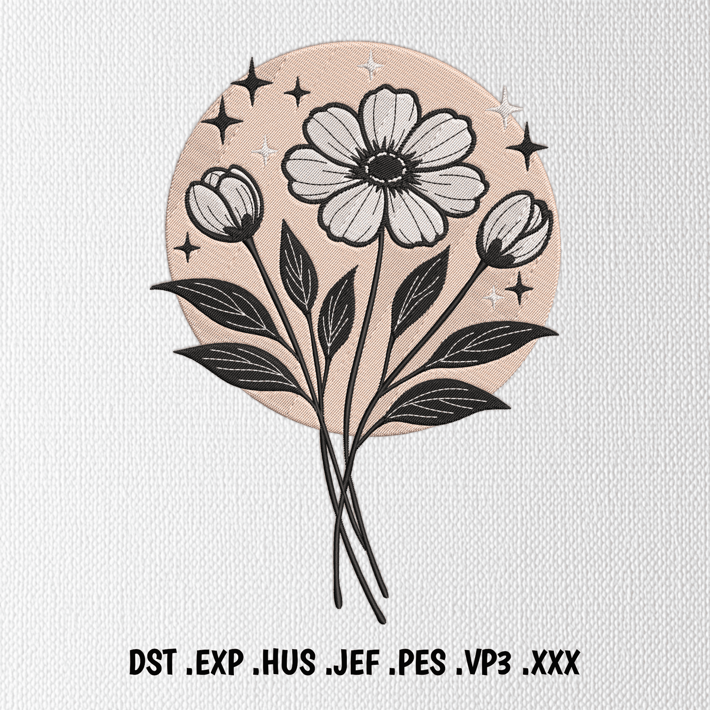 Floral bouquet embroidery design DST PES JEF with daisy flowers
