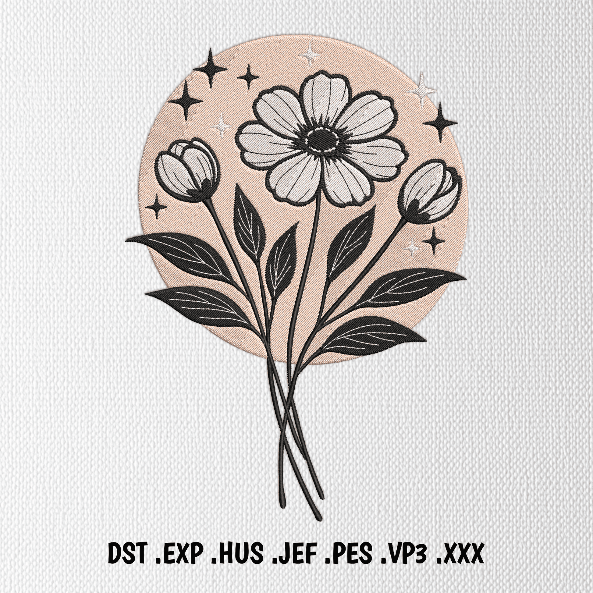 Floral bouquet embroidery design DST PES JEF with daisy flowers
