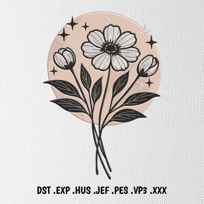 Floral bouquet embroidery design DST PES JEF with daisy flowers
