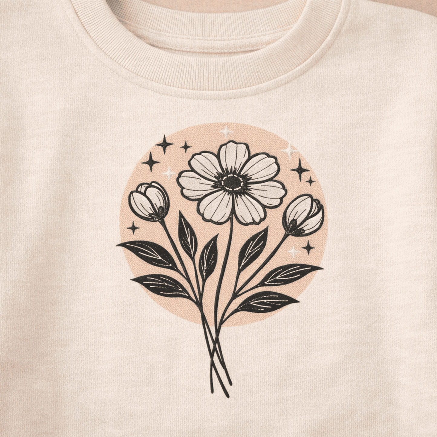 Machine embroidery flower design for textile decor
