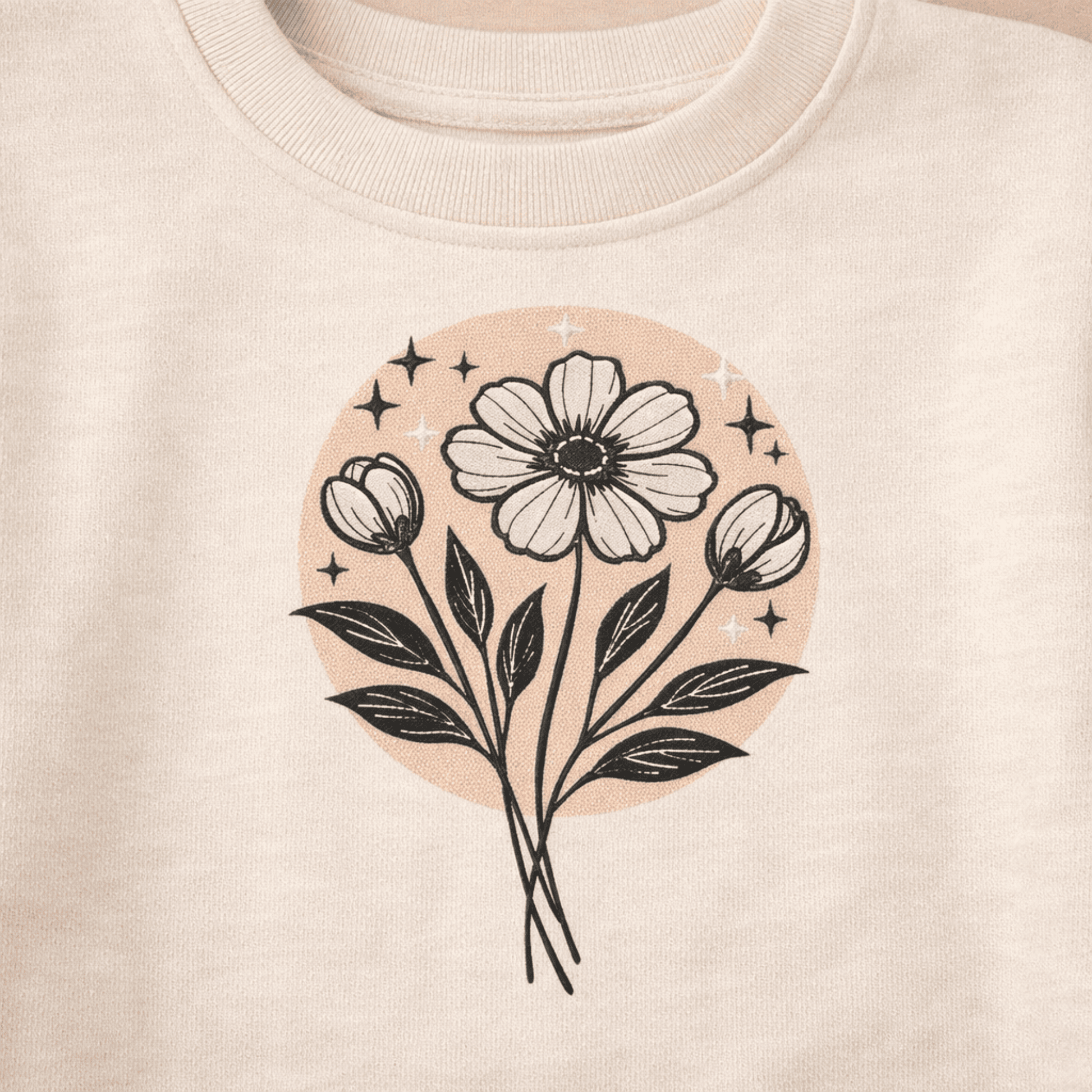 Machine embroidery flower design for textile decor
