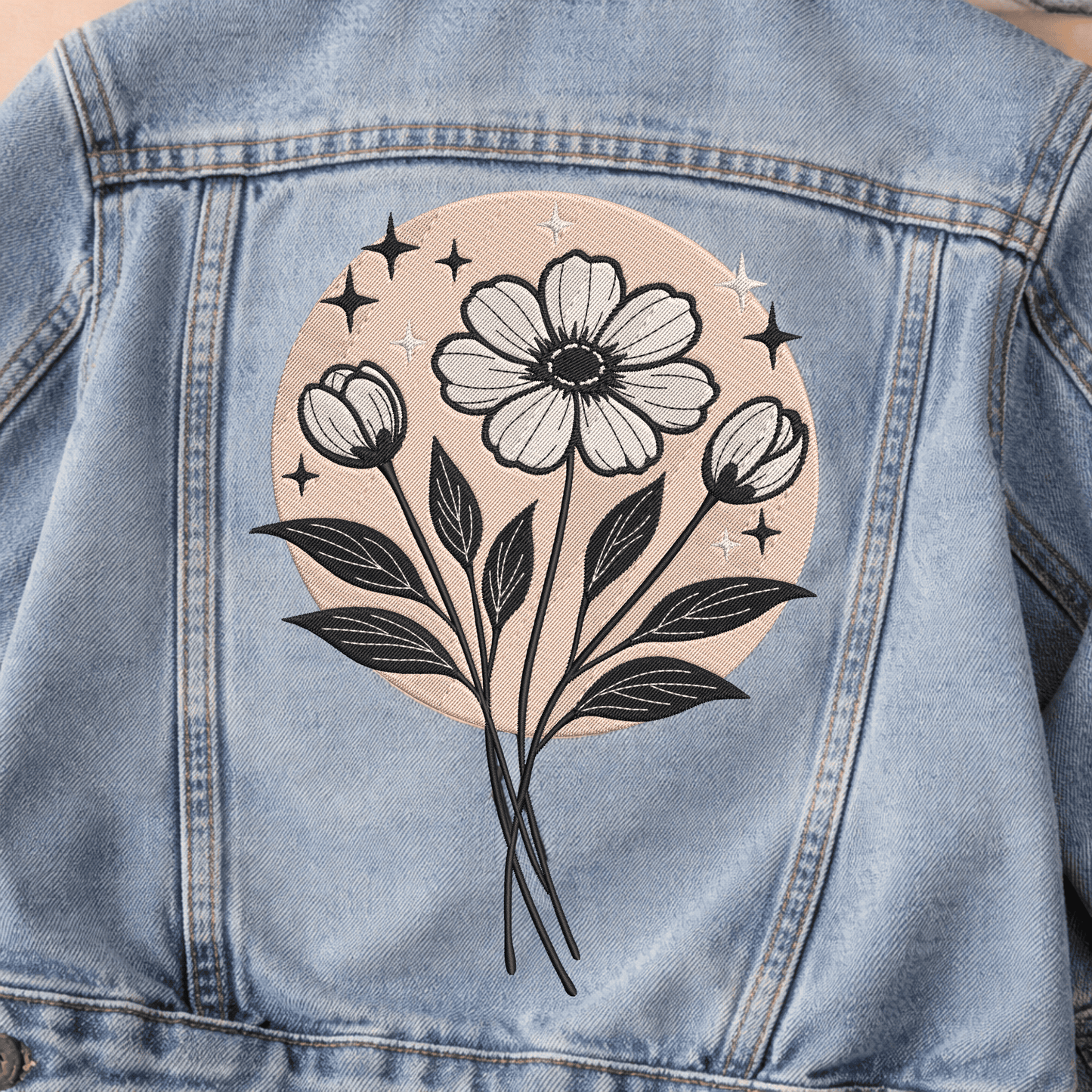 Daisy embroidery design for garments and cushions