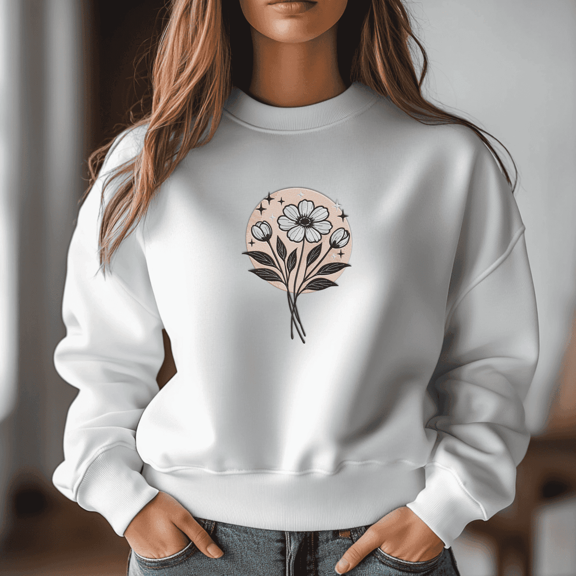 Decorative flower embroidery pattern in multiple file formats