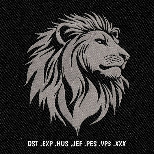 Lion head embroidery design DST PES JEF with flowing mane silhouette