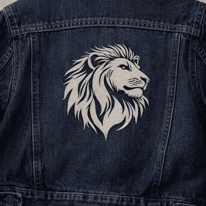Machine embroidery lion head design for jackets and textile decor