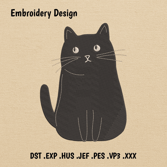 Cute cat embroidery design minimalist kitty silhouette