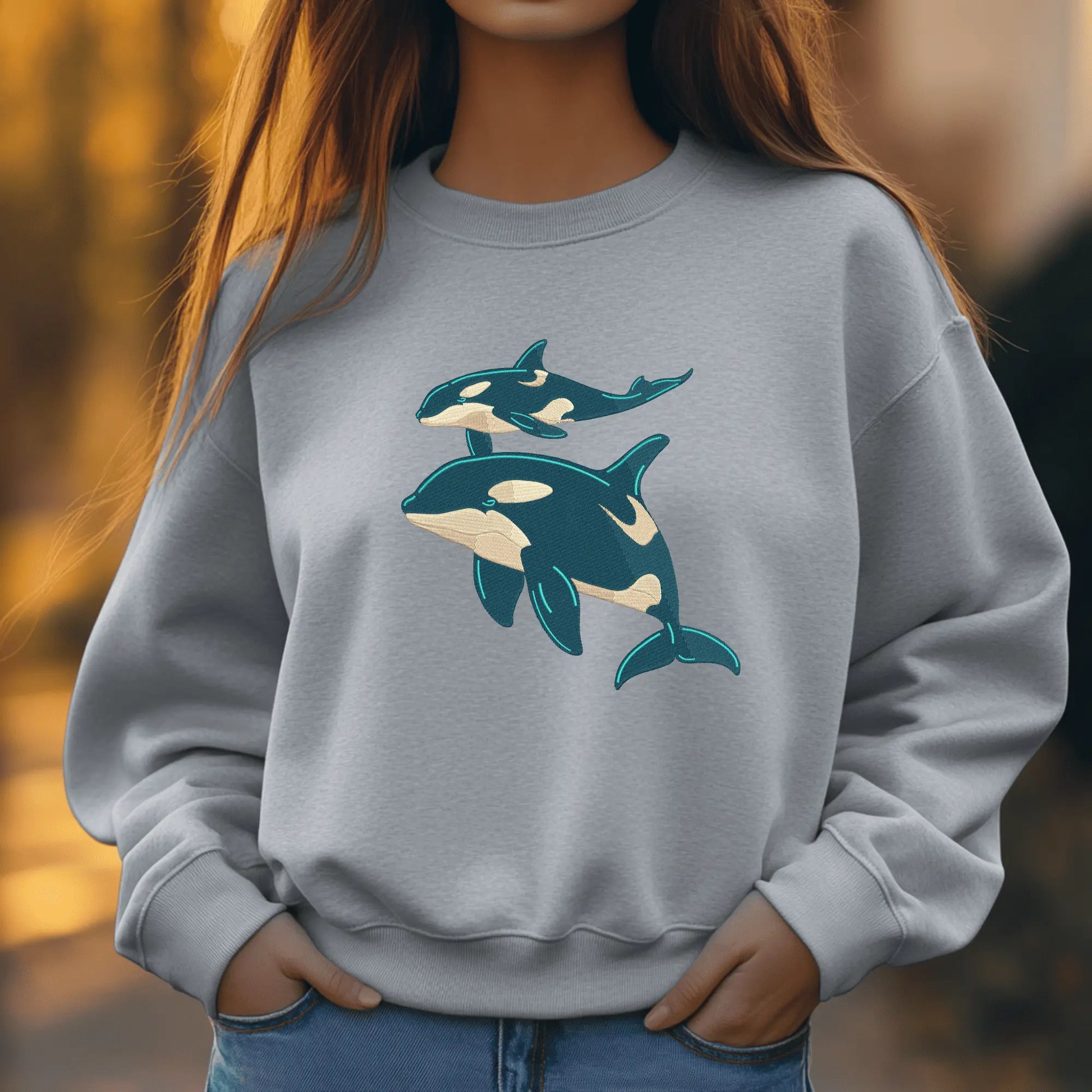 ocean embroidery design orca